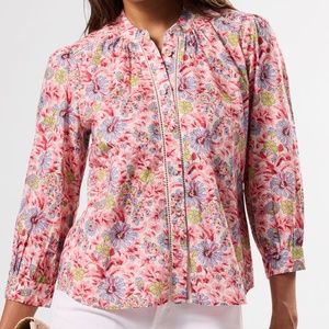 Amour Vert Cotton Charlotte Red Pink Floral Collar Blouse Top XL long sleeve
